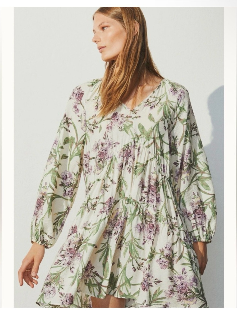 H&M Floral Print Top in White, Green, Purple